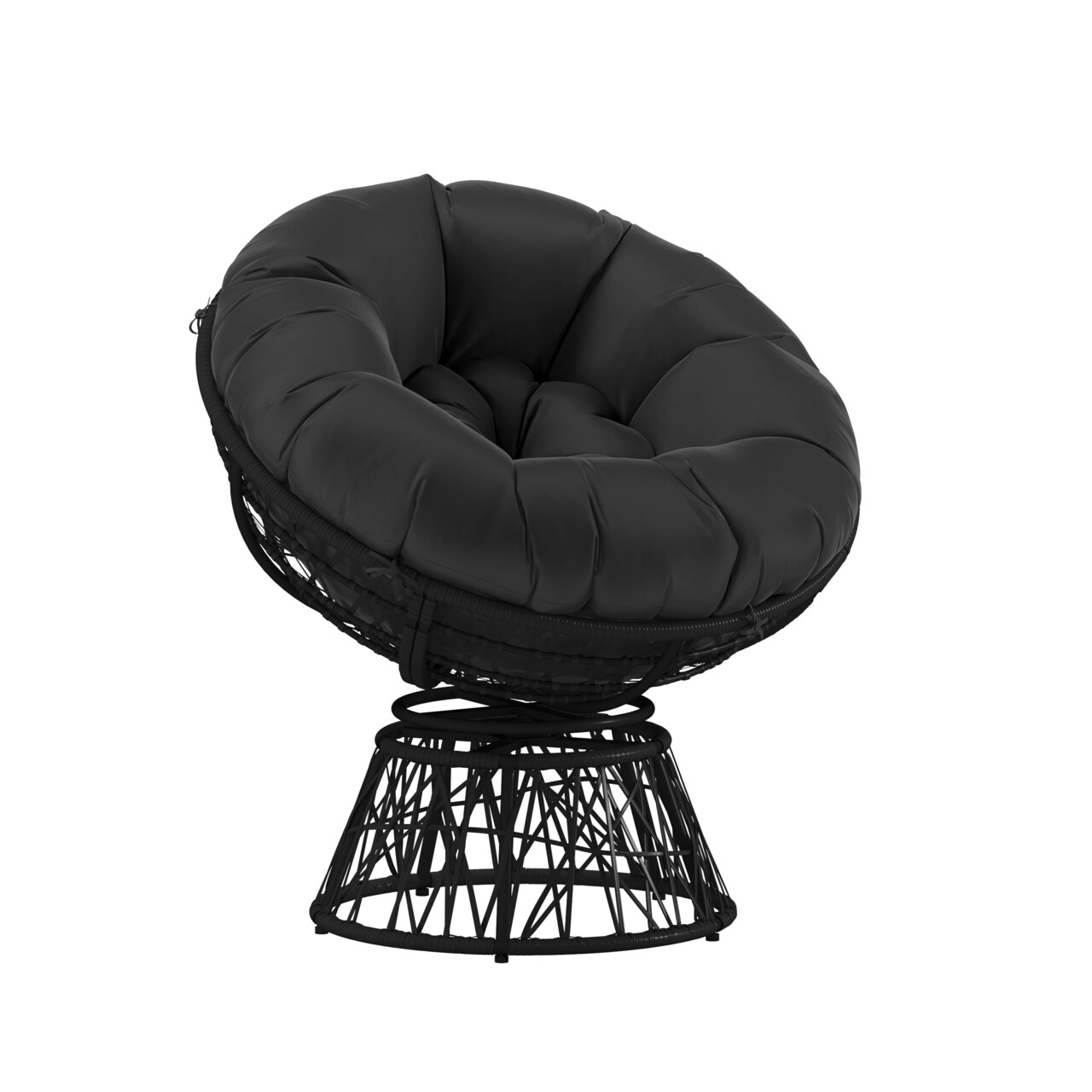 Merrick Lane Papasan Style Woven Wicker Swivel Patio Chair with Removable All-Weather Cushion
